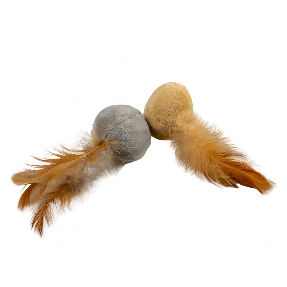 Bild 1 von Duvoplus Cat Toy Cushy Bälle mit Federn braun/grau - 2 Stück